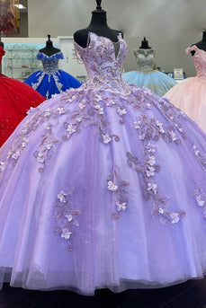 Sparkly Purple Sequined Appliques Long Quinceanera Dress with Beaded