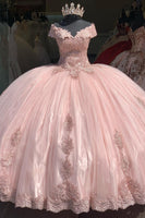 Load image into Gallery viewer, Sparkly Blush V Neck Ruffles Beaded Long Ball Gown with Appliques