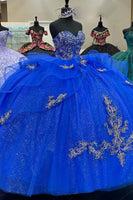 Load image into Gallery viewer, Glitter Royal Blue Sweetheart Appliques Beaded Quinceanera Dress with Ruffles