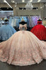 Load image into Gallery viewer, Glitter Corset Blush Off The Shoulder Sequined Quinceanera Dress with Appliques