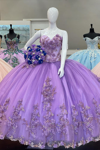 Sparkly Purple Sweetheart Sequined Long Ball Gown with Appliques
