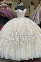 Load image into Gallery viewer, Apricot Off The Shoulder Sequined Long Ball Gown with Appliques