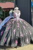 Load image into Gallery viewer, Sweetheart Sparkly Black Sequined Long Ball Gown with Pink Appliques