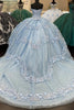 Load image into Gallery viewer, Light Blue Strapless Corset Tulle Long Quinceanera Dress with Appliques