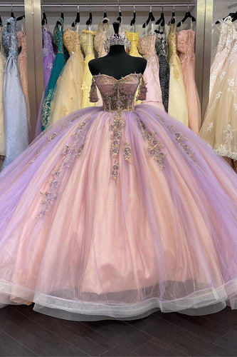Off The Shoulder Sparkly Lilac Sequined Quinceanera Dress with Appliques