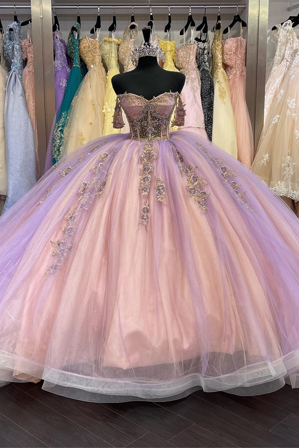Off The Shoulder Sparkly Lilac Sequined Quinceanera Dress with Appliques