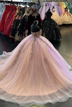Off The Shoulder Sparkly Lilac Sequined Quinceanera Dress with Appliques