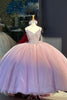 Load image into Gallery viewer, Spaghetti Straps Pink Glitter Appliques Long Ball Gown with Bow