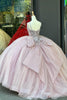 Load image into Gallery viewer, Spaghetti Straps Pink Glitter Appliques Long Ball Gown with Bow