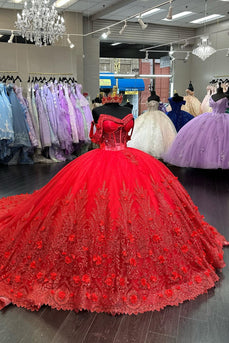 Glitter Light Blue Appliques Beaded Quinceanera Dress with Off The Shoulder