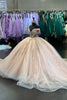 Load image into Gallery viewer, Off The Shoulder Sparkly Blush Tulle Beaded Ball Gown with Appliques