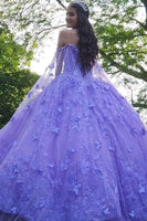 Load image into Gallery viewer, Purple Off The Shoulder Tulle Quinceanera Dress with Butterfly Appliques