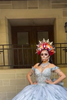 Load image into Gallery viewer, Off the Shoulder Sparkly Silver Beaded Long Quinceanera Dress