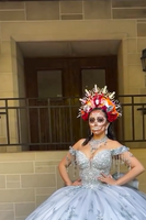 Load image into Gallery viewer, Off the Shoulder Sparkly Silver Beaded Long Quinceanera Dress