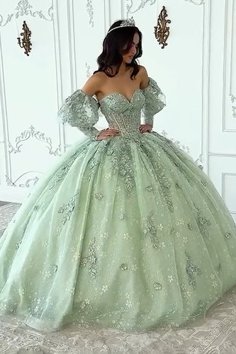 Sage Sweetheart Beaded Corset Lace Up Back Brithday Ball Gown For Girls