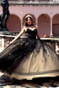 Load image into Gallery viewer, Spaghetti Straps Black Tulle Long Ball Gown with Appliques