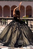 Load image into Gallery viewer, Spaghetti Straps Black Tulle Long Ball Gown with Appliques