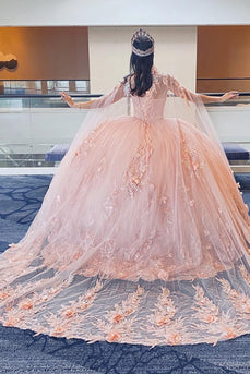 Glitter Pink Floral Appliques Sweetheart Long Ball Gown with Beaded