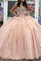 Load image into Gallery viewer, Pink Floral Appliques Strapless Long Quinceanera Dress