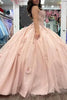 Load image into Gallery viewer, Pink Floral Appliques Strapless Long Quinceanera Dress