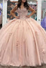 Load image into Gallery viewer, Pink Floral Appliques Strapless Long Quinceanera Dress