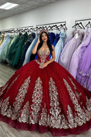 Load image into Gallery viewer, Sparkly Red Sequined Appliques Off the Shoulder Quinceanera Dress with Ruffles