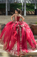 Load image into Gallery viewer, Sparkly Red Sequined Appliques Ruffle Off the Shoulder Quinceanera Dress with Bow