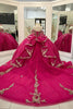 Load image into Gallery viewer, Sparkly Fuchsia Off the Shoulder Ruffles Tulle Corset Quinceanera Dress with Sequins