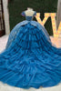 Load image into Gallery viewer, Sparkly Grey Blue V Neck Beaded Appliques Tulle Quinceanera Dress with Bow