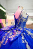 Load image into Gallery viewer, Royal Blue Spaghetti Straps Tulle Long Quinceanera Dress with Golden Appliques