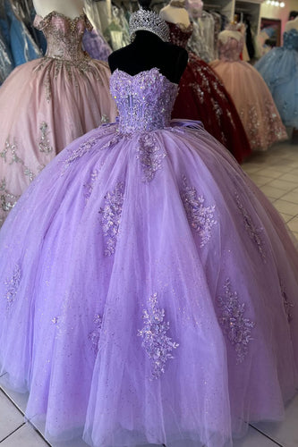 Sparkly Lilac Appliques Strapless Corset Quinceanera Dress with Sequined