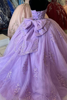 Sparkly Lilac Appliques Strapless Corset Quinceanera Dress with Sequined