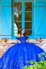 Load image into Gallery viewer, Sparkly Royal Blue Off The Shoulder Sequins Long Quinceanera Dress with Bow