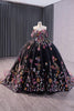 Load image into Gallery viewer, Black Floral Off The Shoulder Long Quinceanera Dress with Appliques