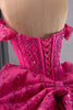 Load image into Gallery viewer, Sparkly Fuchsia Off The Shoulder Beaded Long Ball Gown with Bow