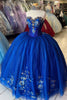 Load image into Gallery viewer, Sparkly Royal Blue Strapless Appliques Long Ball Gown with Beading