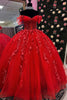 Load image into Gallery viewer, Red Appliques Off The Shoulder Corset Quinceanera Dress with Lace Up Back