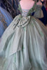 Load image into Gallery viewer, Sparkly Grey Green V Neck Sequined Tulle Ball Gown with Appliques