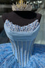 Load image into Gallery viewer, Sparkly Blue Strapless Pearl Corset Quinceanera Dress with Sequins