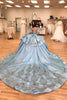 Load image into Gallery viewer, Sparkly Grey Blue Off The Shoulder Appliques Tiered Quinceanera Dress with Sequins