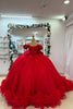 Load image into Gallery viewer, Red Off The Shoulder Floral Appliques Quinceanera Dress with Ruffles