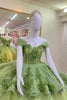 Load image into Gallery viewer, Sparkly Sage Sequins Off The Shoulder Tiered Quinceanera Dress with Appliques