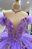 Load image into Gallery viewer, Purple V Neck Tiered Pleated Quinceanera Dress with Appliques