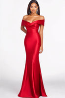Load image into Gallery viewer, Red Mermaid Off The Shoulder Satin Formal Dress