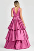 Load image into Gallery viewer, Fuchsia A-Line V Neck Ruffles Long Prom Dress