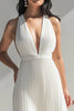 Load image into Gallery viewer, Ivory Halter Neck Chiffon Pleated Long Formal Dress