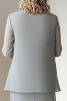 Load image into Gallery viewer, Light Grey Sheath Round Neck 2 Piece Mother of The Bride Dress