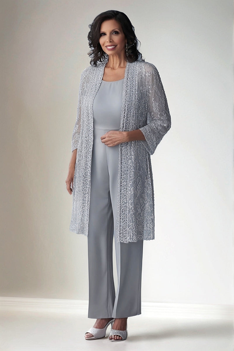 Load image into Gallery viewer, Light Grey 2 Piece Lace Mother of Bride Pant Suits