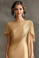 Load image into Gallery viewer, Elegant Golden Ruched Mother of the Bride Dress with Short Sleeves
