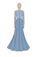 Load image into Gallery viewer, Dusty Blue Appliques Sheath Boat Neck Mother of The Bride Dress
